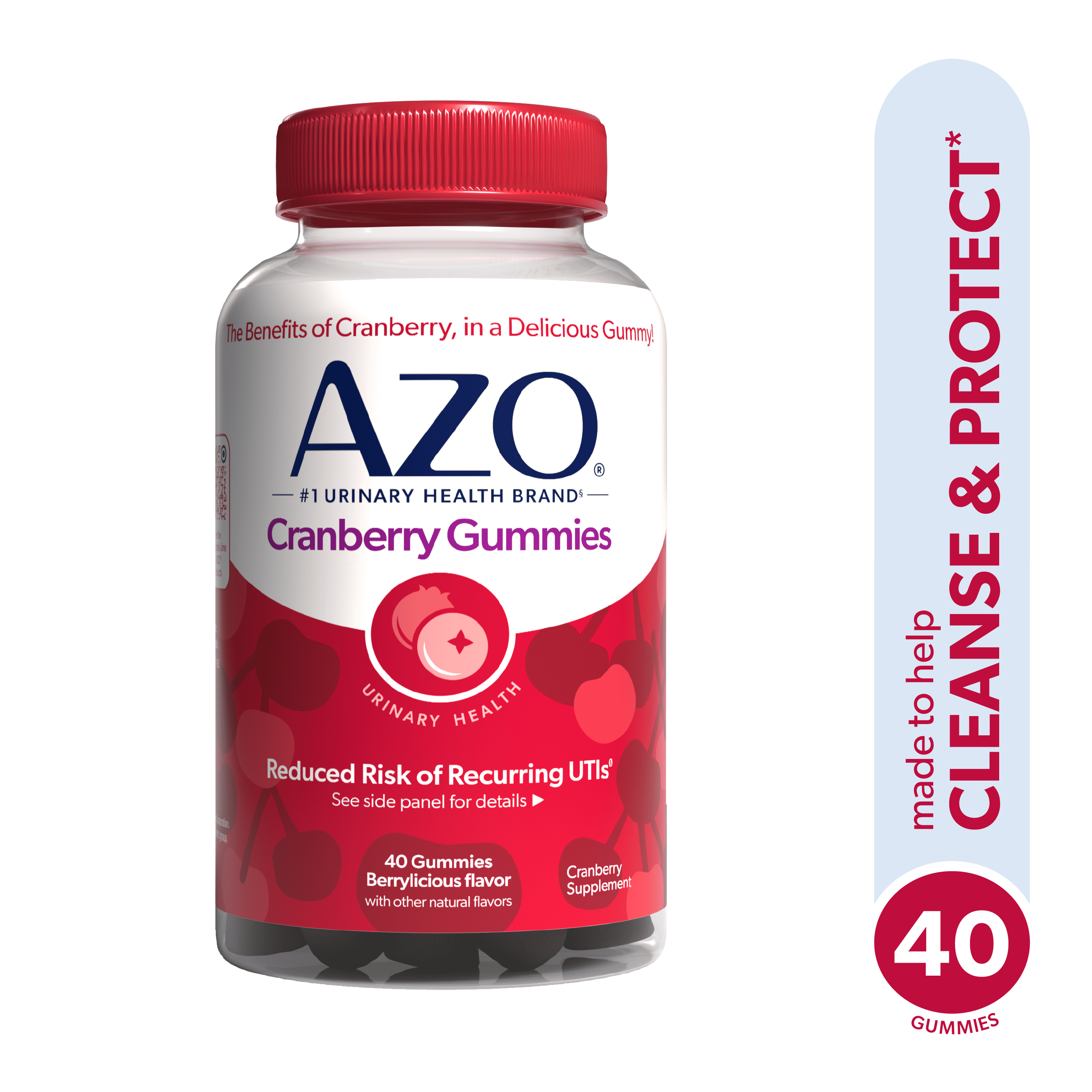 AZO Cranberry Urinary Tract Health Gummies, Helps Cleanse & Protect, Berrylicious, 40 Count