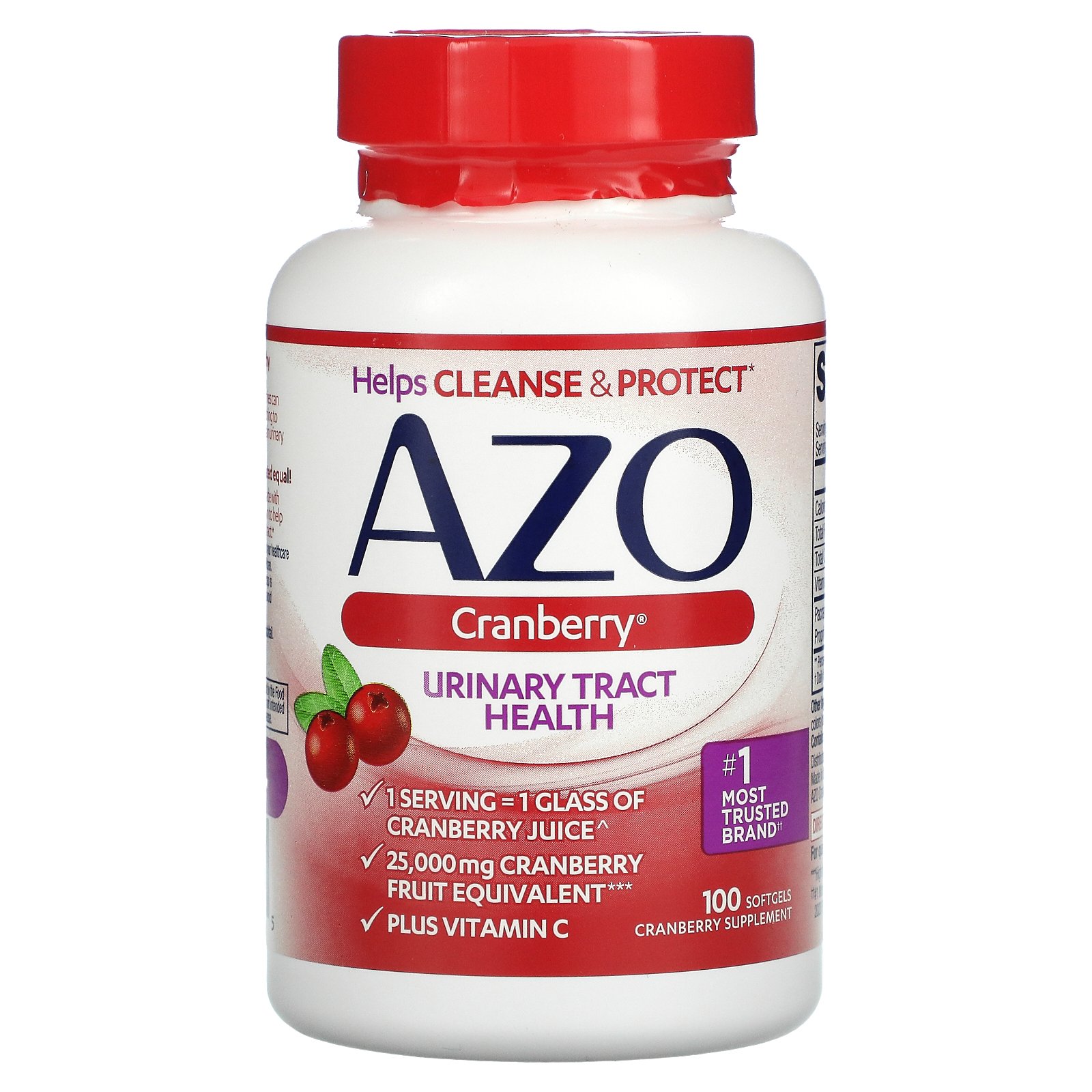 AZO Cranberry Urinary Tract Health Supplement, Sugar-Free, 100 Softgels - image 1 of 7