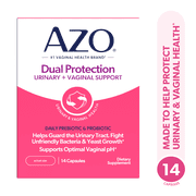 AZO Dual Protection Urinary & Vaginal Support Supplement, Prebiotic + Probiotic Blend for Balanced Health & Discomfort Relief, 14 Count