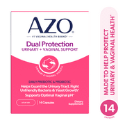 AZO Dual Protection Urinary & Vaginal Support Supplement, Prebiotic + Probiotic Blend for Balanced Health & Discomfort Relief, 14 Count