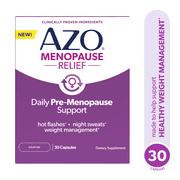 AZO Menopause Relief Pre-Menopause Support Daily Supplement, Support for Hot Flashes, Night Sweats & Healthy Weight, 30 Count