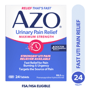 AZO Urinary Pain Relief Maximum Strength Tablets, Promotes Fast Relief for UTI Pain & Burning, FSA/HSA Eligible, 24 Count