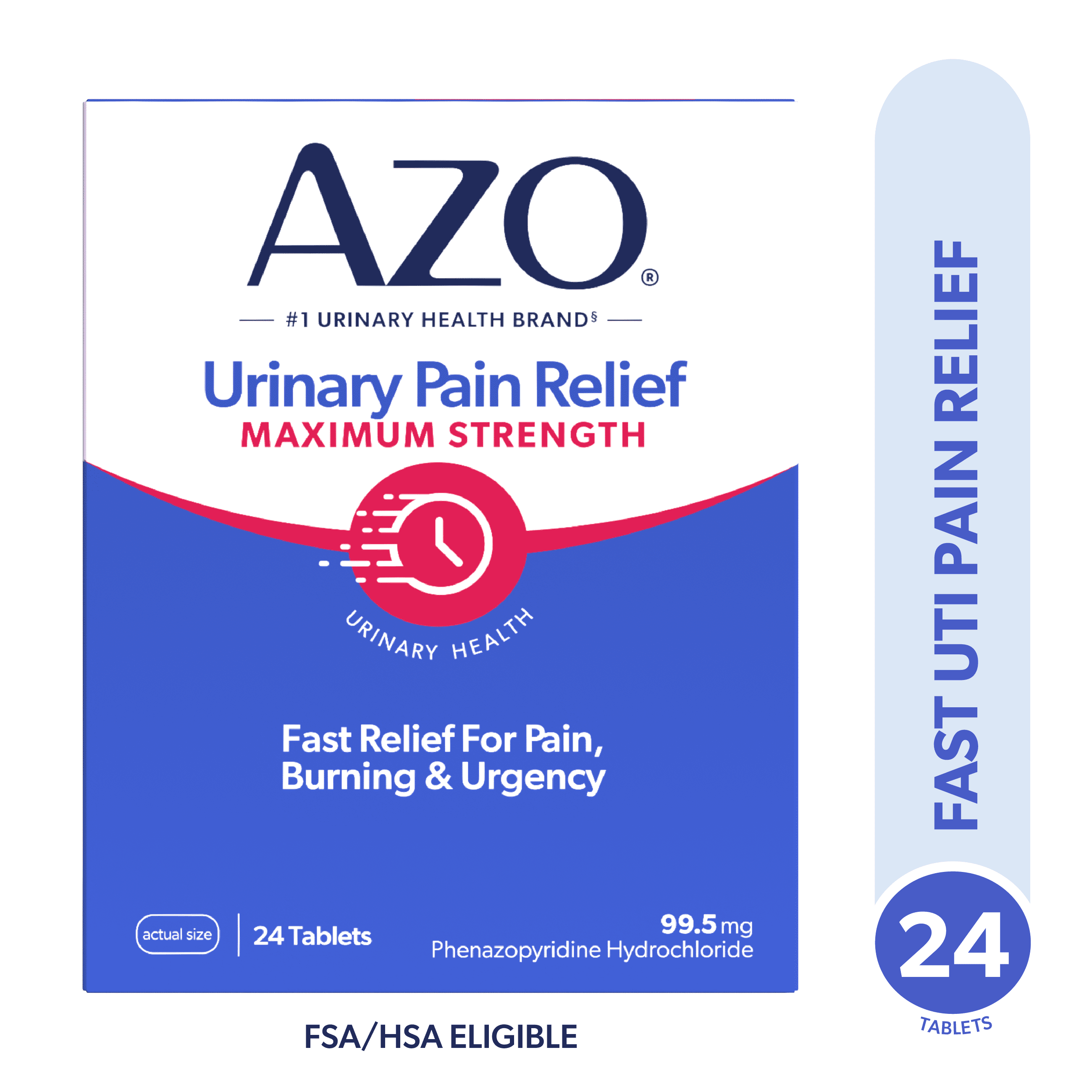 AZO Urinary Pain Relief Maximum Strength Tablets, HSA/FSA Eligible, Fast Relief, 24 Count