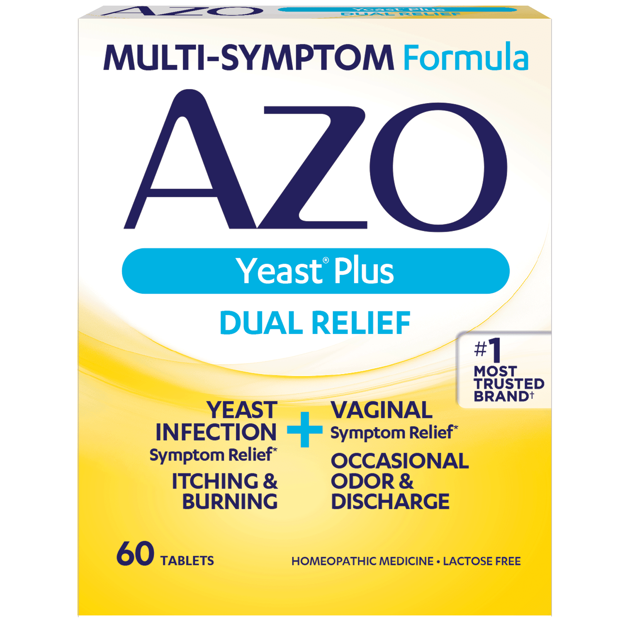 AZO Yeast Plus Dual Relief Tablets, Eases Itching, Burning, Odor & Discomfort from Yeast Infections, FSA/HSA Eligible, 60 Count