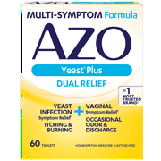 AZO Yeast Plus Dual Relief Tablets, Yeast Infection + Vaginal Symptom Relief, 60 Ct