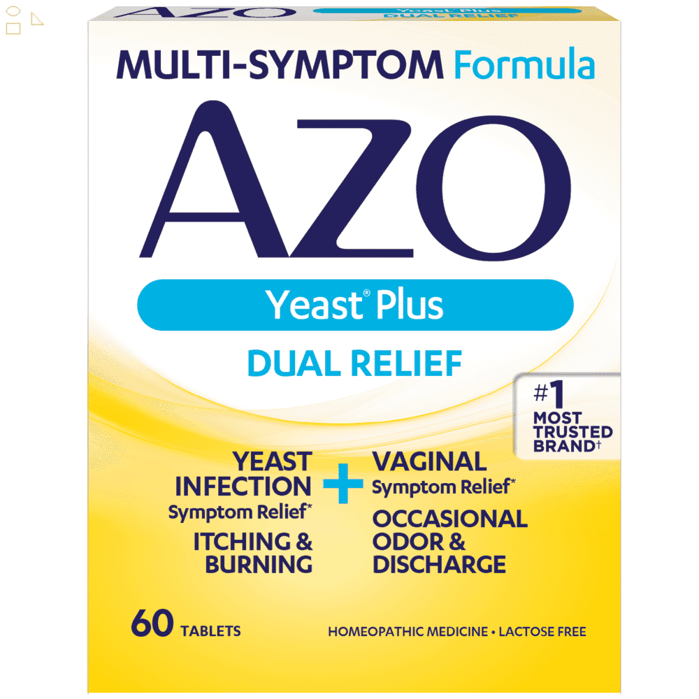 AZO Yeast plus Dual Relief Homeopathic Tablets, Yeast and Vaginal Infection Symptom Relief, 60 Tablets | Itching, Burning, Odor and Discharge Relief