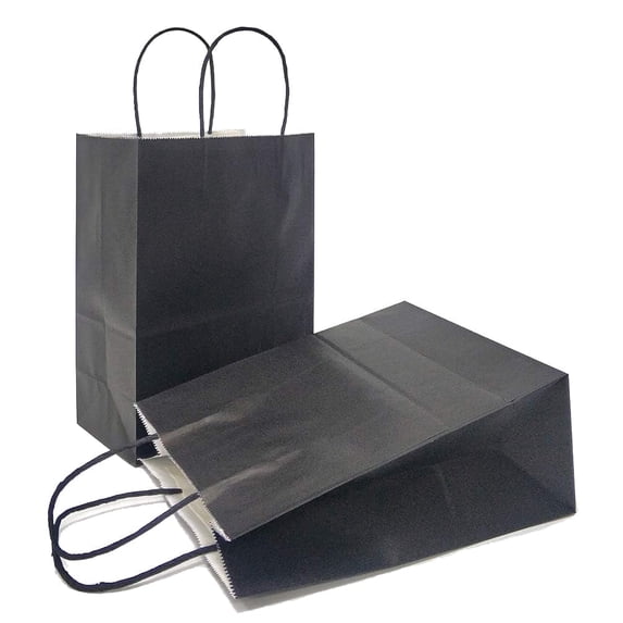 AZOWA Black Gift Bags Large Kraft Paper Bags with Handles (10.2 x 4.7 x 12.2 in, Black, 12 Pcs)