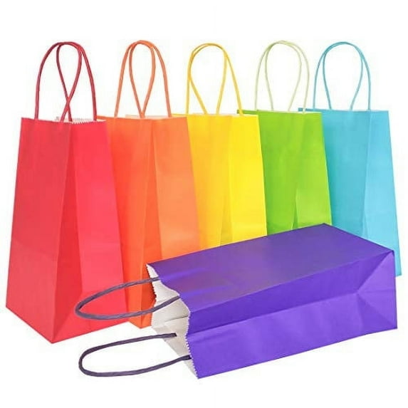 AZOWA Color Gift Bags Mini Small Kraft Paper Bags with Handles (4.7 x 2.4 x 6 in, Assorted, 25 Pcs)