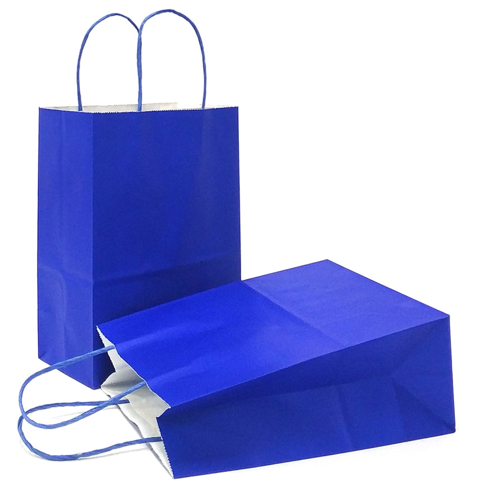 AZOWA Blue Gift Bags Extra Small Royal Kraft Paper Bags With Handles