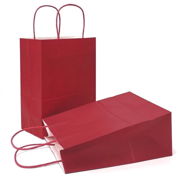 AZOWA Gift Bags Kraft Paper Bags with Handles (Dark Red, 12 Pcs, 8.7 X 4.3 X 10.6)