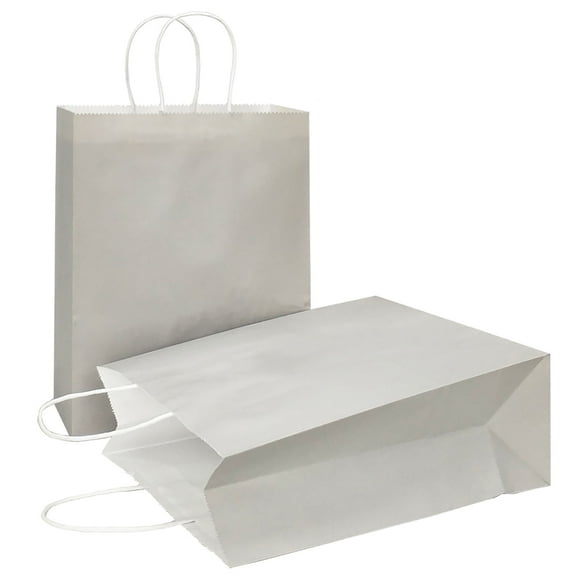 AZOWA Gift Bags Large Kraft Paper Bags with Handles (10.2 x 4.7 x 12.2 in, Grey, 12 Pcs)