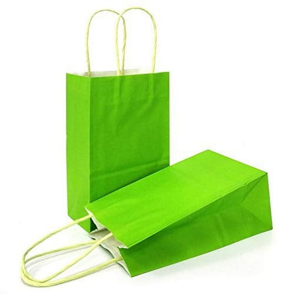 AZOWA Gift Bags Light Green Kraft Paper Bags with Handles (5 x 3.1 x 8.2 in, Green, 25 Pcs)