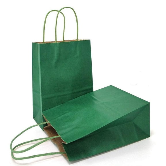 AZOWA Gift Bags Mini Small Kraft Paper Bags with Handles (4.7 x 2.4 x 6 in, Green, 12 Pcs)