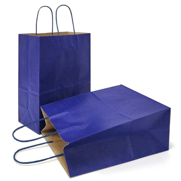 AZOWA Gift Bags Mini Small Kraft Paper Bags with Handles (4.7 x 2.4 x 6 in, Navy, 12 Pcs)