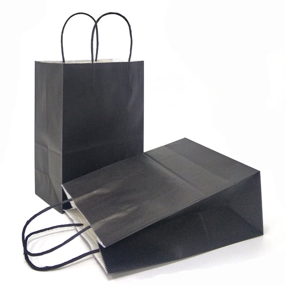AZOWA Gift Bags Small Kraft Paper Bags with Handles (5 x 3.1 x 8.2 in, Black Color, 50 Pcs)