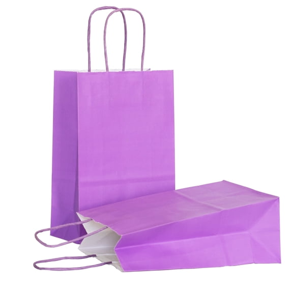 AZOWA Gift Bags Small Kraft Paper Bags with Handles (5 x 3.1 x 8.2 in, Purple, 12 Pcs)
