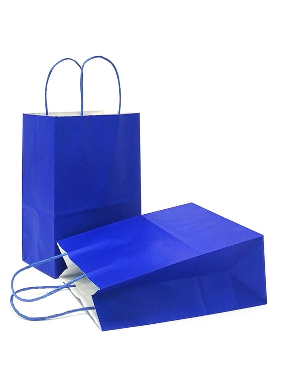 AZOWA Gift Bags Small Kraft Paper Bags with Handles (5 x 3.1 x 8.2 in, Royal Blue Color, 50 Pcs)