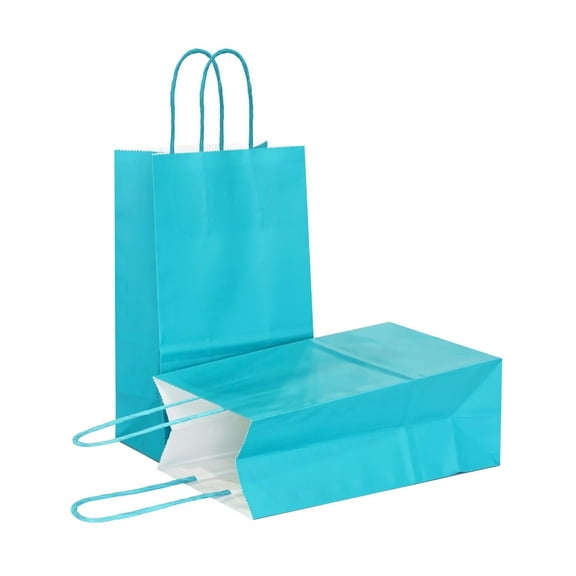 AZOWA Gift Bags Small Kraft Paper Bags with Handles (5 x 3.1 x 8.2 in, Teal, 12 Pcs)