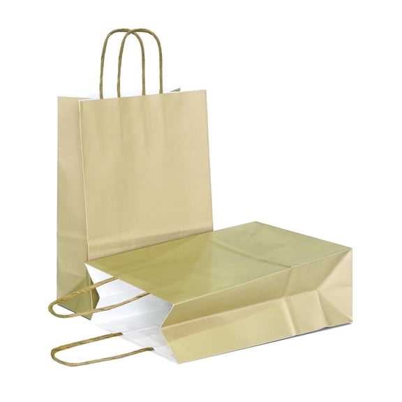 AZOWA Gift Bags Small Kraft Paper Bags with Handles (6.3 x 3.1 x 8.7 in, Matte Gold, 25 Pcs)