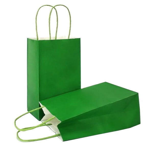 AZOWA Green Gift Bags Mini Small Kraft Paper Bags with Handles (4.7 x 2.4 x 6 in, Green, 25 Pcs)