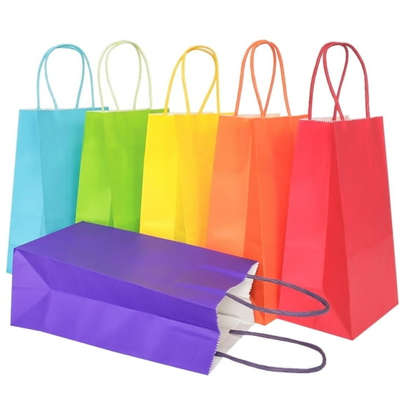 AZOWA Multi Color Gift Bags Medium Size Kraft Paper Bags with Handles for Party Gift Giving (7.5 x 3.9 x 9.8 in, Assorted, 25 Pcs)