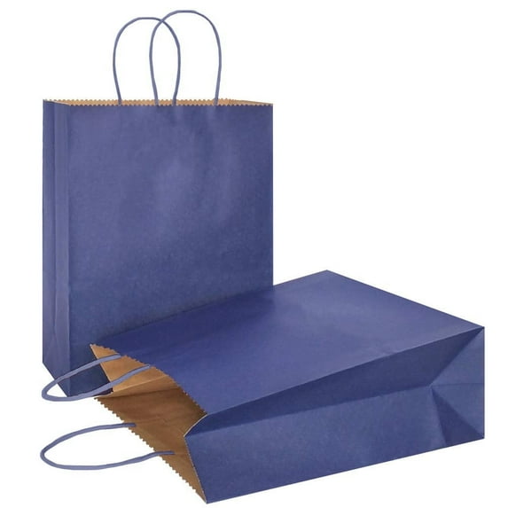 AZOWA Navy Blue Gift Bags Large Kraft Paper Bags with Handles ( 10.2 x 4.7 x 12.2 in, Navy Blue, 25 Pcs)