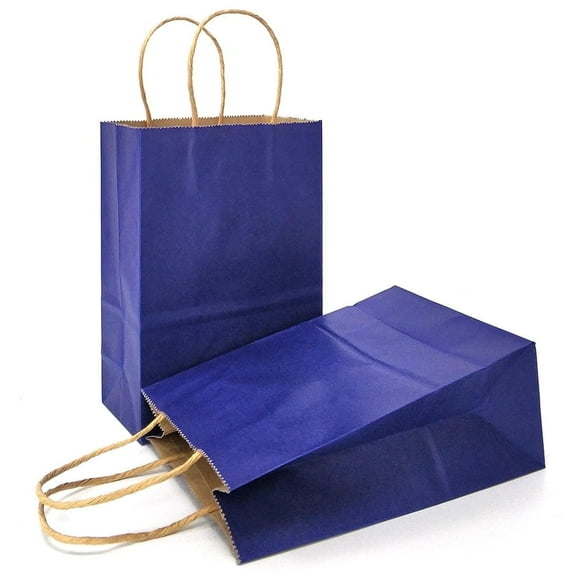 AZOWA Navy Gift Bags Small Kraft Paper Bags with Handles (5 x 3.1 x 8.2 in, Navy Blue Color, 50 Pcs)
