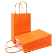AZOWA Orange Gift Bags Mini Small Kraft Paper Bags with Handles (4.7 x 2.4 x 6 in, Orange, 12 Pcs)