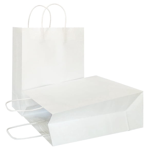 AZOWA White Gift Bags Large Kraft Paper Bags with Handles (13 x 10.2 x 4.7 in, White, 25 Pcs, Vertical)