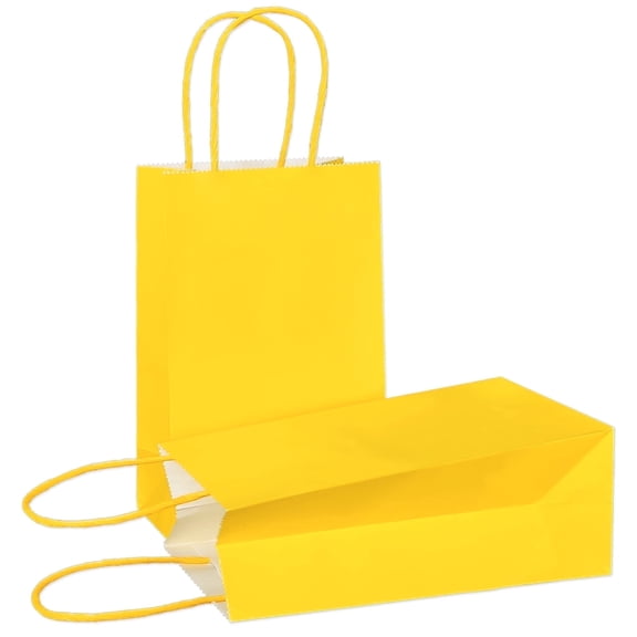 AZOWA Yellow Gift Bags Medium Kraft Paper Bags with Handles (10.6 x 4.3 x 8.7 in, Yellow, 25 Pcs)