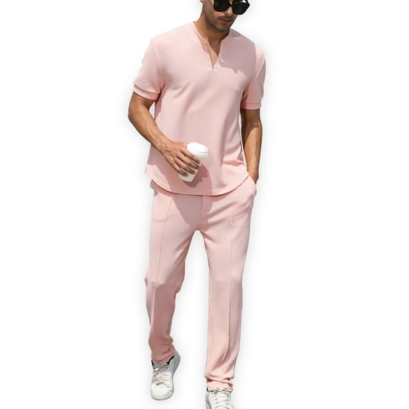 AZPSRT Pink Men Sets Outfits Two Piece Vacation Wear for Beach and Resort Style Size L
