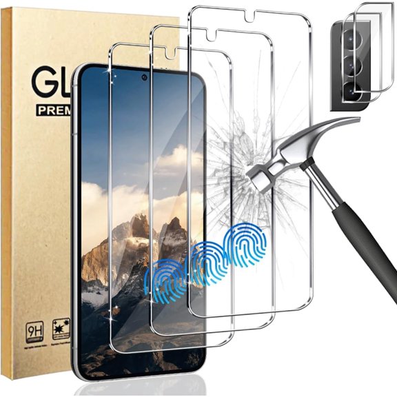 AZQYFDC for 3 Pack Screen Protector for Samsung Galaxy S21 Tempered Glass with 2 Pack Camera Lens Protector, 9H Hardness HD Clear Anti Scratch Full Coverage Fingerprint Unlock Compatible Shield Film