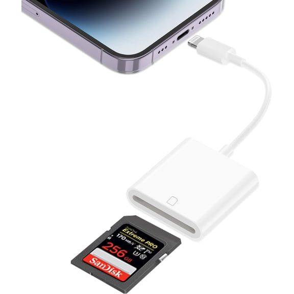 AZQYFDC for Lightning to SD Card Reader for iPhone, Lightning Camera Adapter Trail Camera Viewer SD Card Camera Memory Card Adapter Compatible with iPhone 14/13/12/11/XS/XR/X/8/7/iPad, Plug and Play