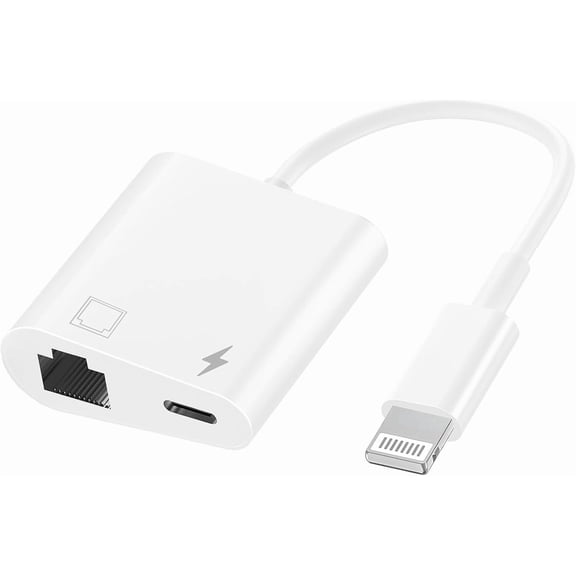 AZQYFDC for MFi Certified 2 in 1 Lightning to RJ45 Ethernet LAN Network Adapter with Charge Port Compatible with iPhone/iPad/iPod Models, Supports 100Mbps,Plug and Play Ethernet Network