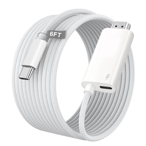 AZQYFDC for USB-C to HDMI Cable 8K@60Hz for iPhone 17 16 15 Series, 6FT Nylon-Braided High-Speed Type C to HDMI 2.1 Cord with 100W PD Charging Port for MacBook Pro/Air, iPad Pro, iMac, Galaxy S26 S25