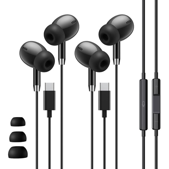 AZQYFDC for Wired Earbuds USB C for Samsung S26/S25/S24, USBC Headphones Wired Ear Buds | 2 Pack, HiFi Stereo, Clear Mic, Noise Cancelling, Black. for iPhone 16/15