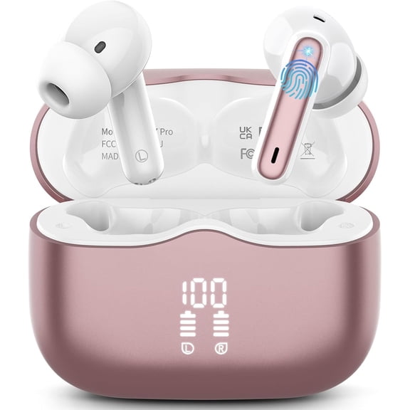 AZQYFDC for Wireless Earbuds, Bluetooth 5.4 Headphones in Ear with 4 ENC Noise Cancelling Mic, New Wireless Earphones HiFi Stereo Deep Bass 40H Playtime, In-Ear Bluetooth Earbuds LED Rose Gold