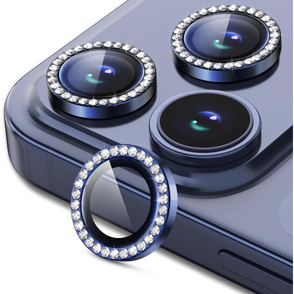 AZQYFDC for iPhone 17 Pro / 17 Pro Max Camera Lens Protector, Explosion-Proof 9H Tempered Glass with Metal Diamond Ring, HD Anti-Scratch Lens Protection Decoration Accessories (Blue)