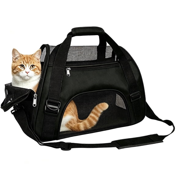 AZSHOP Cat Carrier Bag, Pet Carrier for Cats & Small Dogs, Portable Foldable Breathable Mesh with Privacy Cover, Lightweight, Small Size,17"L x 7.9"W x 10.2"H, Black