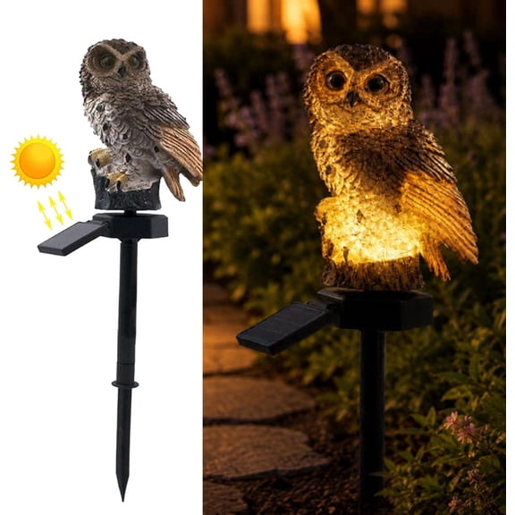 AZSHOP Outdoor Solar Owl Lights for Garden Decor, Solar Powered Resin Owl LED Lights with Stake, Owl Bird Lights for Outside Landscape Backyard Lawn Ornament Patio Decor