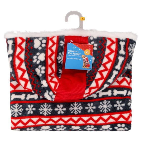 Vibrant Life Holiday Snowflake and Bone Jacket for Dogs, Multicolor, XL