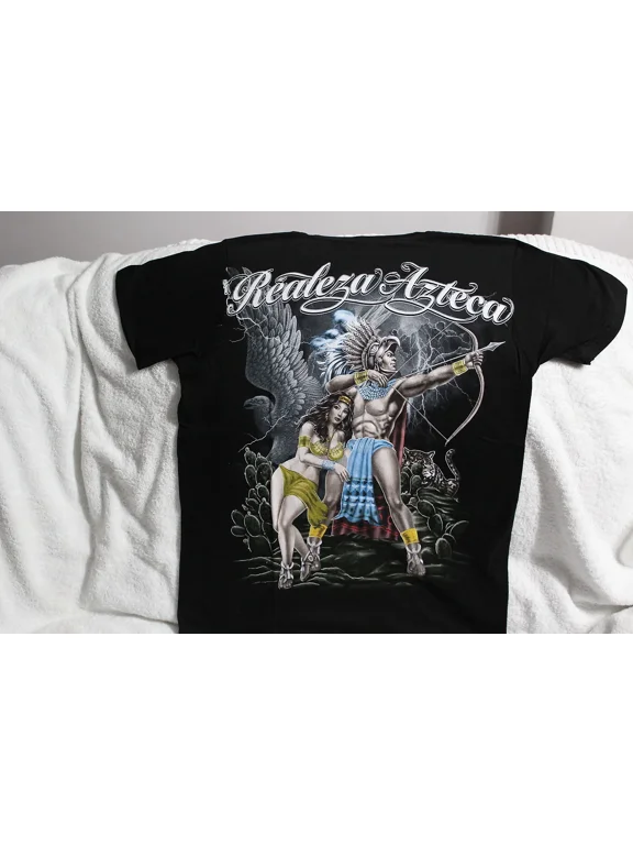 AZTEC WARRIOR AND LADY EAGLE CACTUS LIGHTNING REALEZA AZTECA T-SHIRT