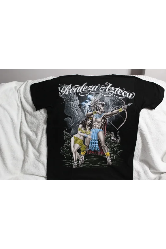 AZTEC WARRIOR AND LADY EAGLE CACTUS LIGHTNING REALEZA AZTECA T-SHIRT