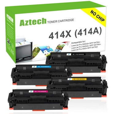 A AZTECH without Chip 4-Pack High Yield Toner Cartridge Compatible for HP 414X W2020X Color Laserjet Pro MFP M479fdw M454dw M454dn M479fdn Printer Ink (Black Cyan Yellow Magenta)