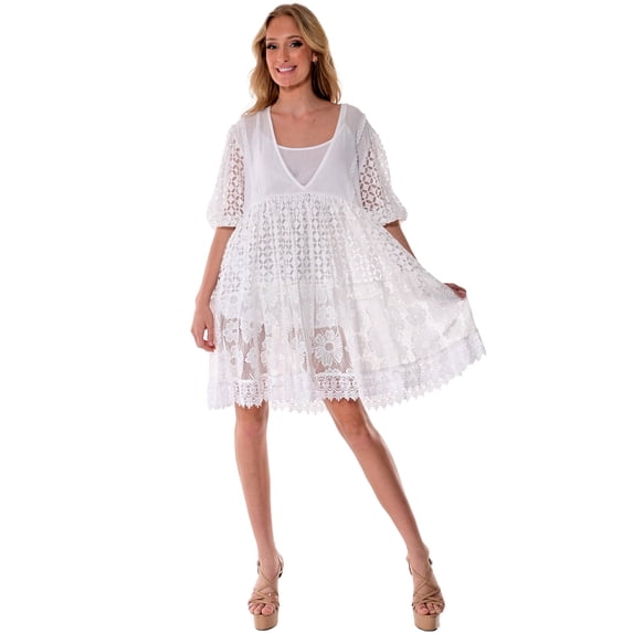AZUCAR LADIES 3/4 SLEEVES MINI DRESS - BEACH WEAR - IN (2) COLORS - LCD1736