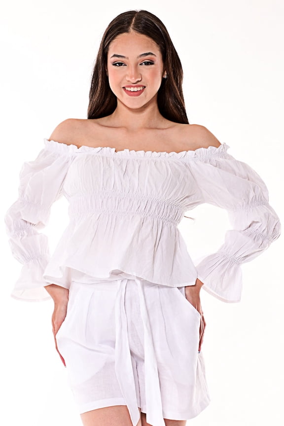 AZUCAR LADIES OFF SHOULDER PUFFY SLEEVES WHITE BLOUSE - LCB1729