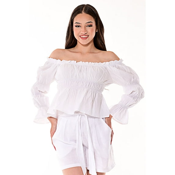AZUCAR LADIES OFF SHOULDER PUFFY SLEEVES WHITE BLOUSE - LCB1729
