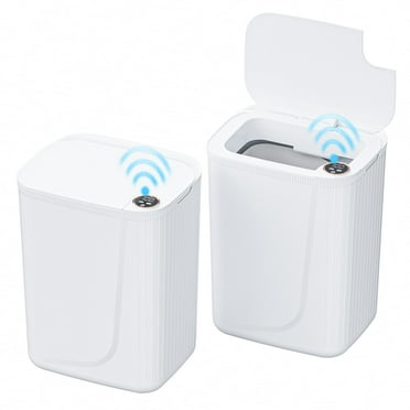 AZULLIA  2 Packs Large 6.5 Gallon Trash Can, Touchless Automatic Plastic Garbage Can  with Lid and Display Screen, for Bedroom, Bathroom, Kitchen, White, BS02