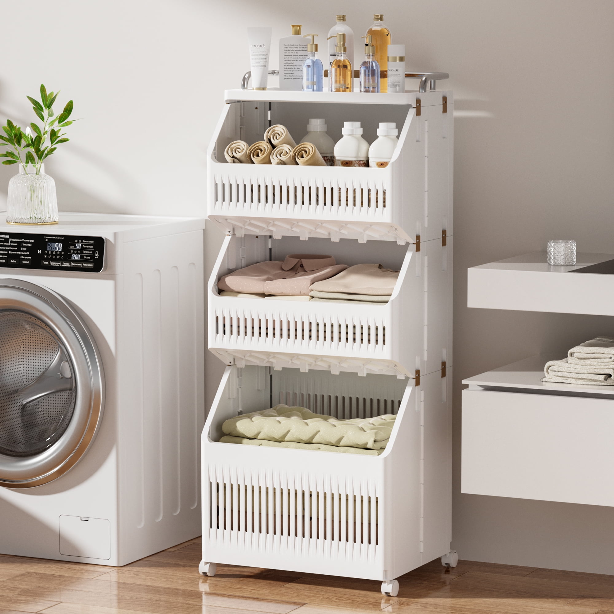 Collapsible Laundry Basket with Wheels - 75L Large Capacity Waterproof Hamper, Foldable Storage Bin with Reinforced Handles \u0026 Removable Liner AZULLIA PB01
