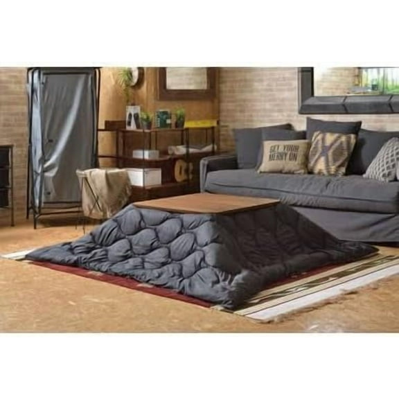 AZUMAYA KK-167B Kotatsu Futon Water Repellent Polyester Lightweight Fabric Square Shape W75 x D75 Inches Reversible 2 Colors Black and Light Gray with Carry Bag, This Order Comes only Futon Comforter
